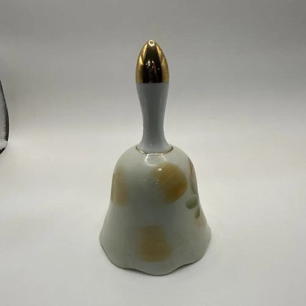 Enesco Japan Bell Floral Rose Gold Accent Hand Painted 4 Inches Tall